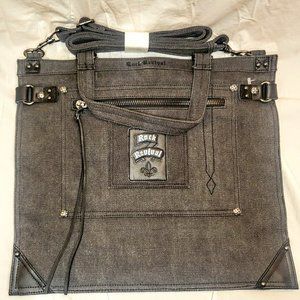 ROCK REVIVAL Distressed Gray Canvas Messenger Bag Shoulder Tote